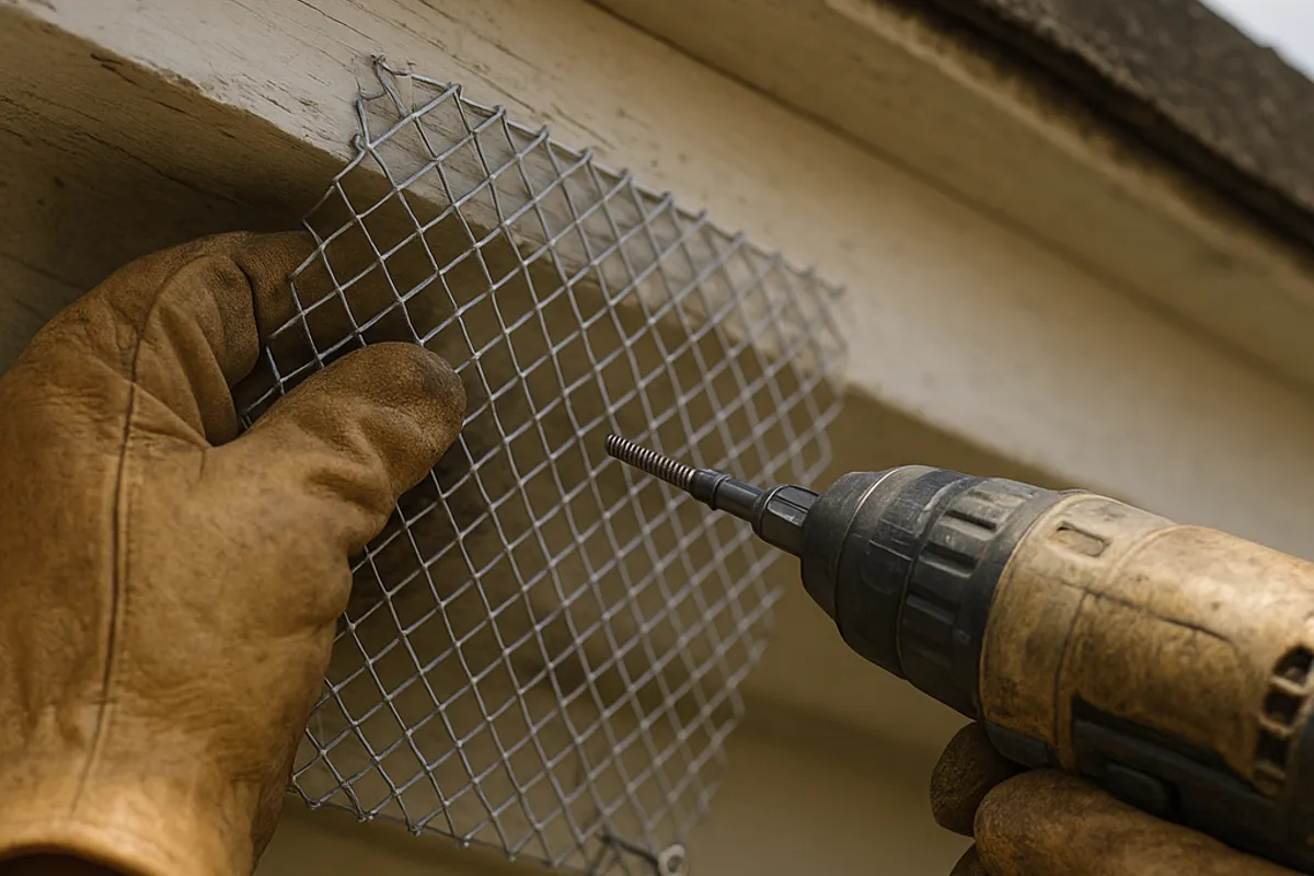 Attic Fanatics crew sealing rodent entry points on a home exterior